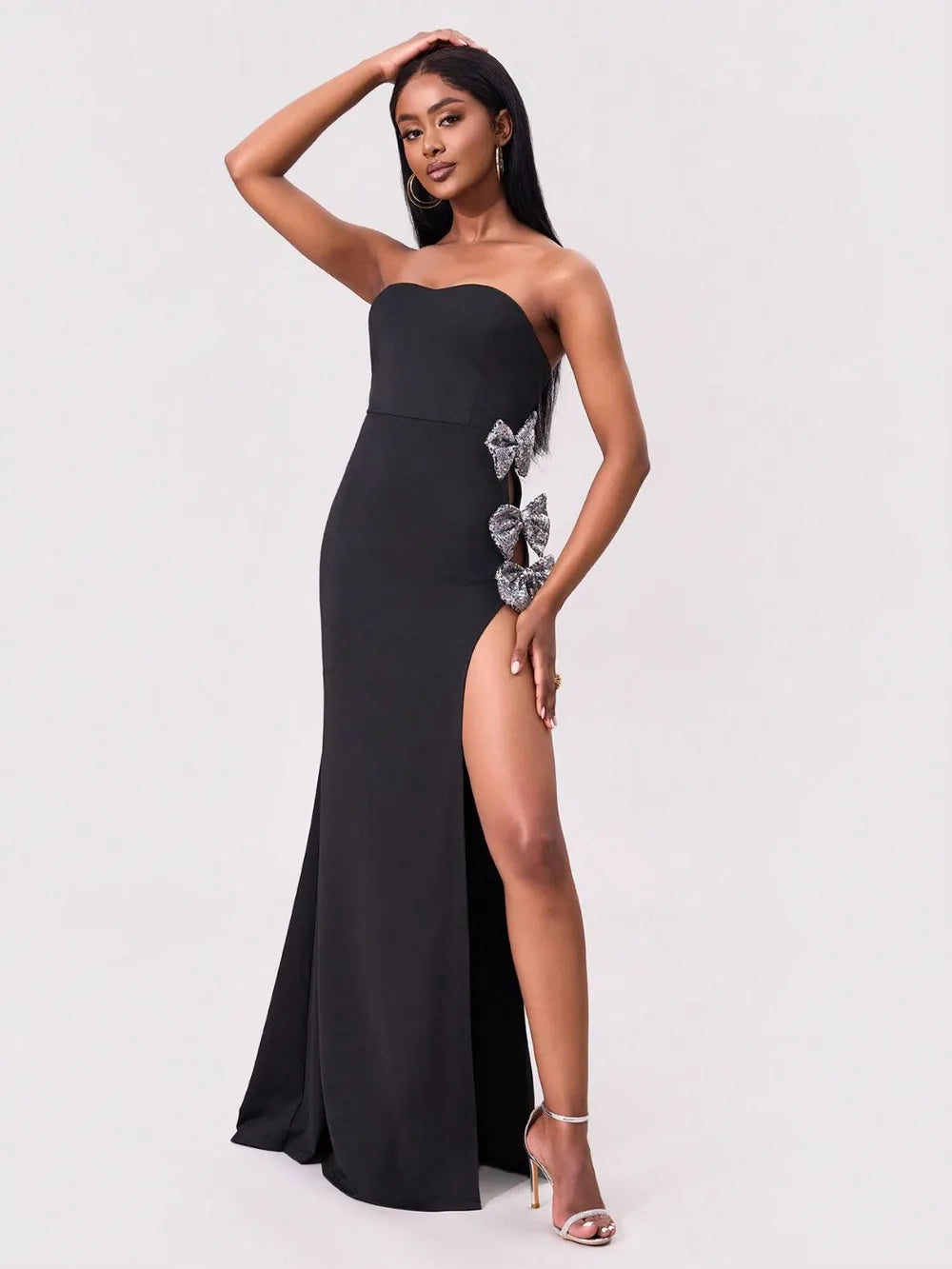 Slit Bow Trim Tube Maxi Dress - Blushé Belle