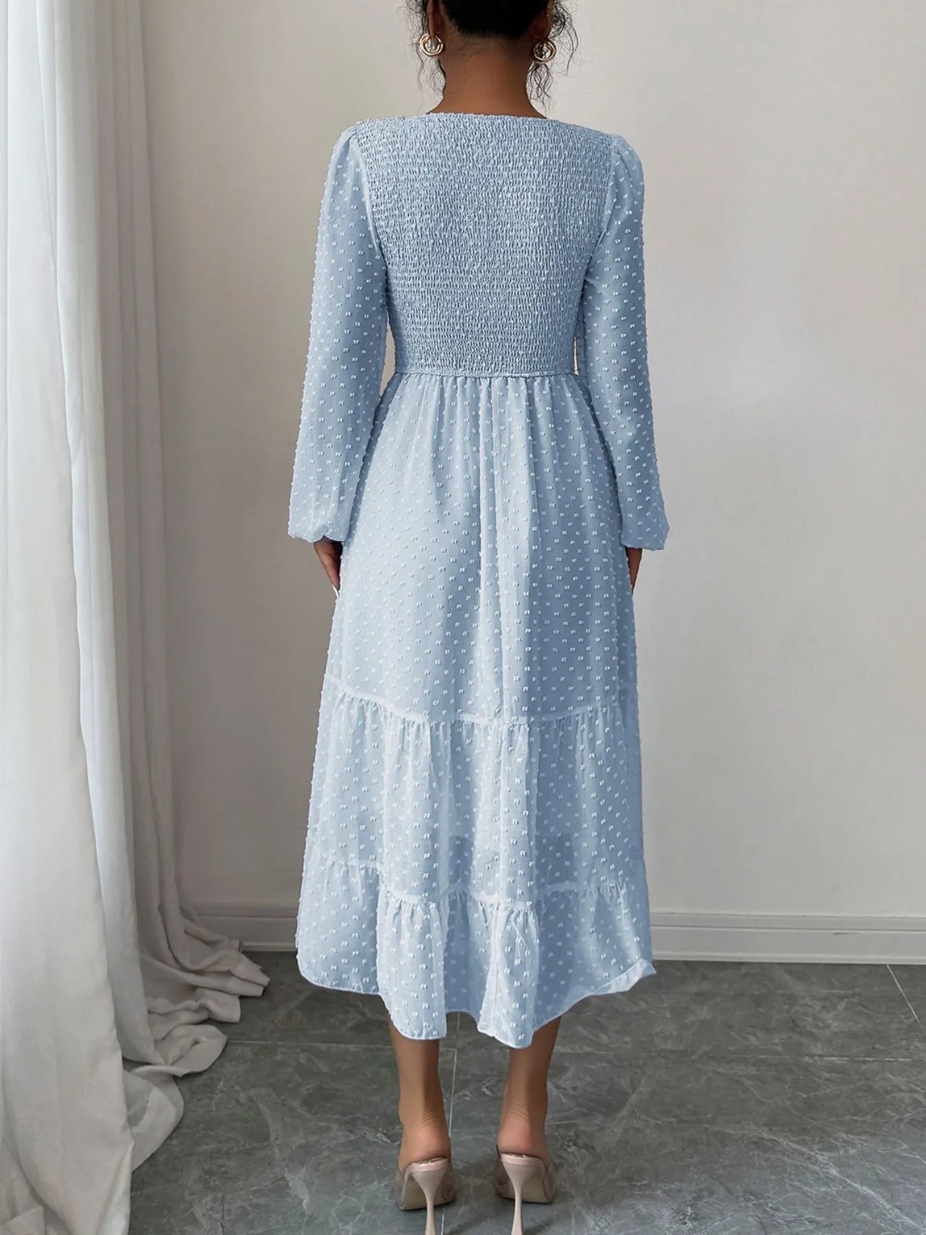 Polka Dot Long Sleeve Tiered Midi Dress - Blushé Belle