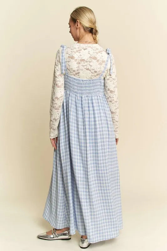 Davi & Dani Plaid Smocking Sleeveless Maxi Dress - Blushé Belle