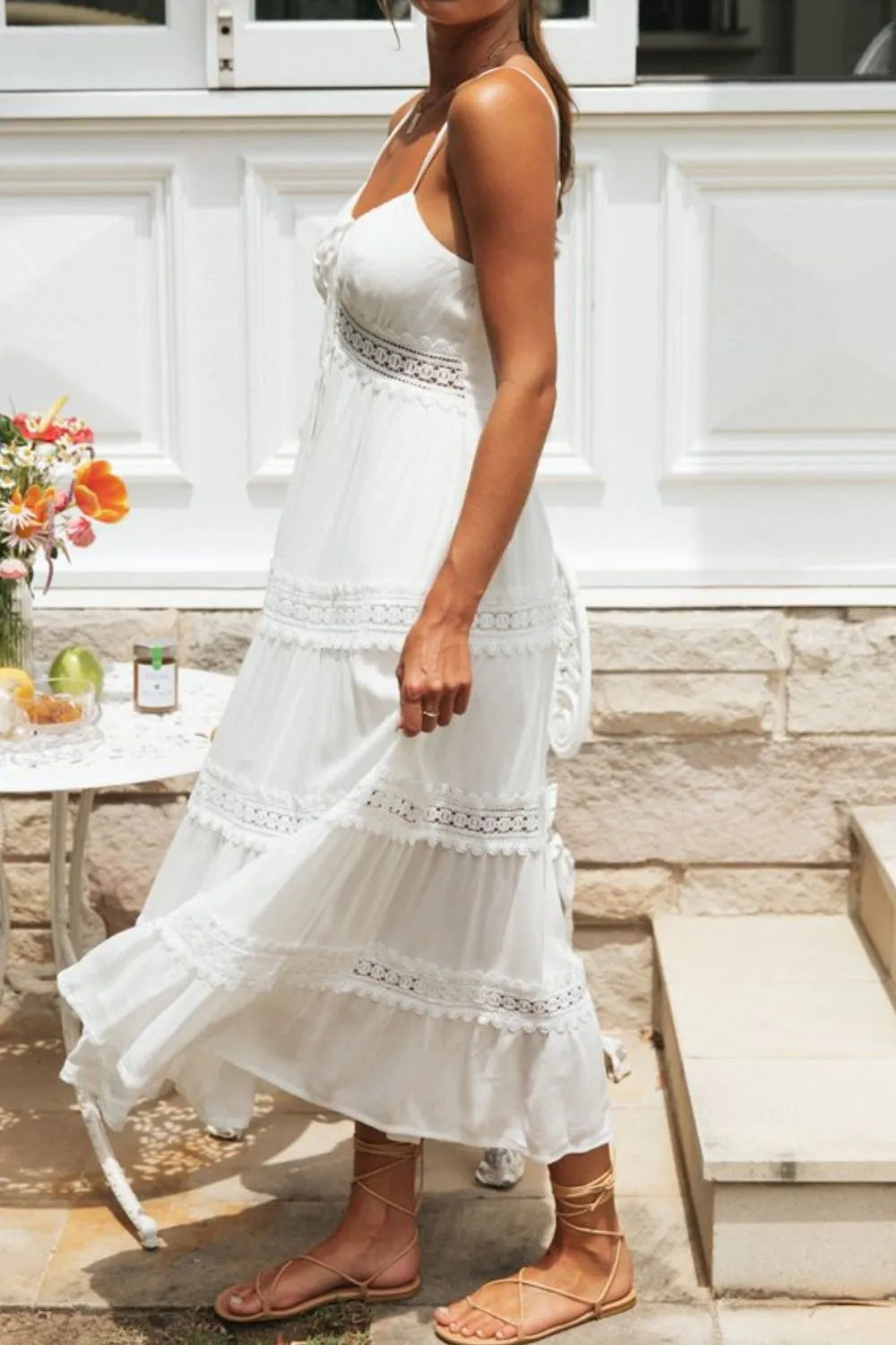 Lace Detail Smocked Midi Cami Dress - Blushé Belle