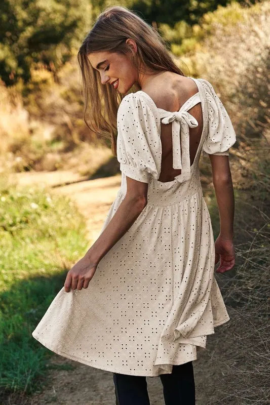 Davi & Dani Eyelet Baby Doll Romantic Square Neck Dress - Blushé Belle