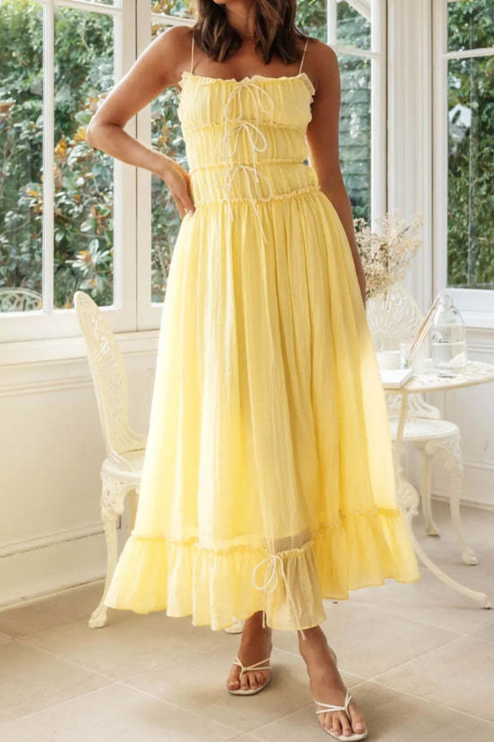 Frill Tied Front Midi Cami Dress - Blushé Belle
