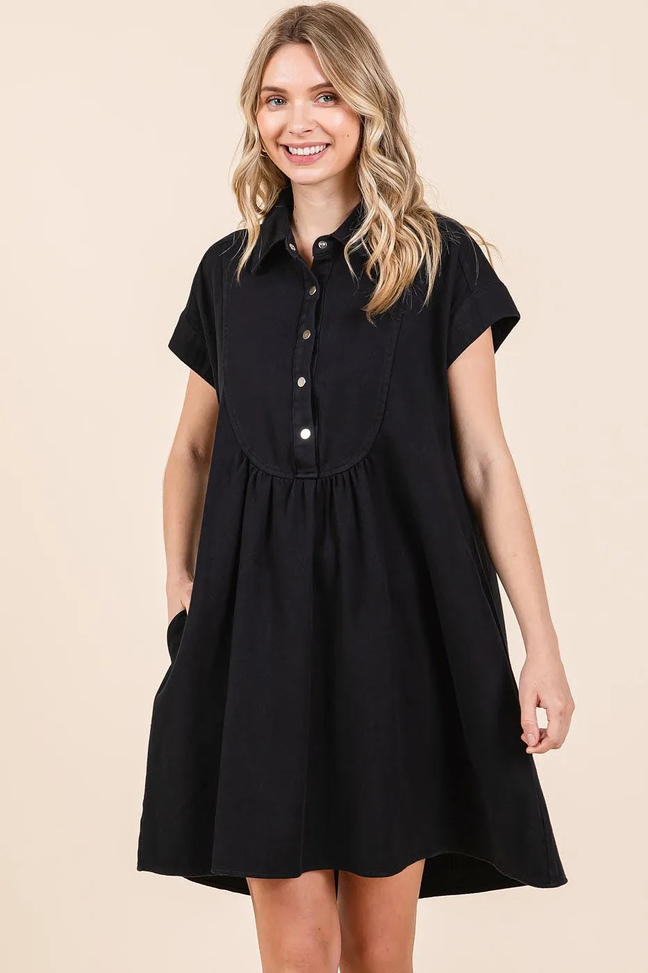 Mittoshop Twill Short Sleeve Collared Mini Dress - Blushé Belle