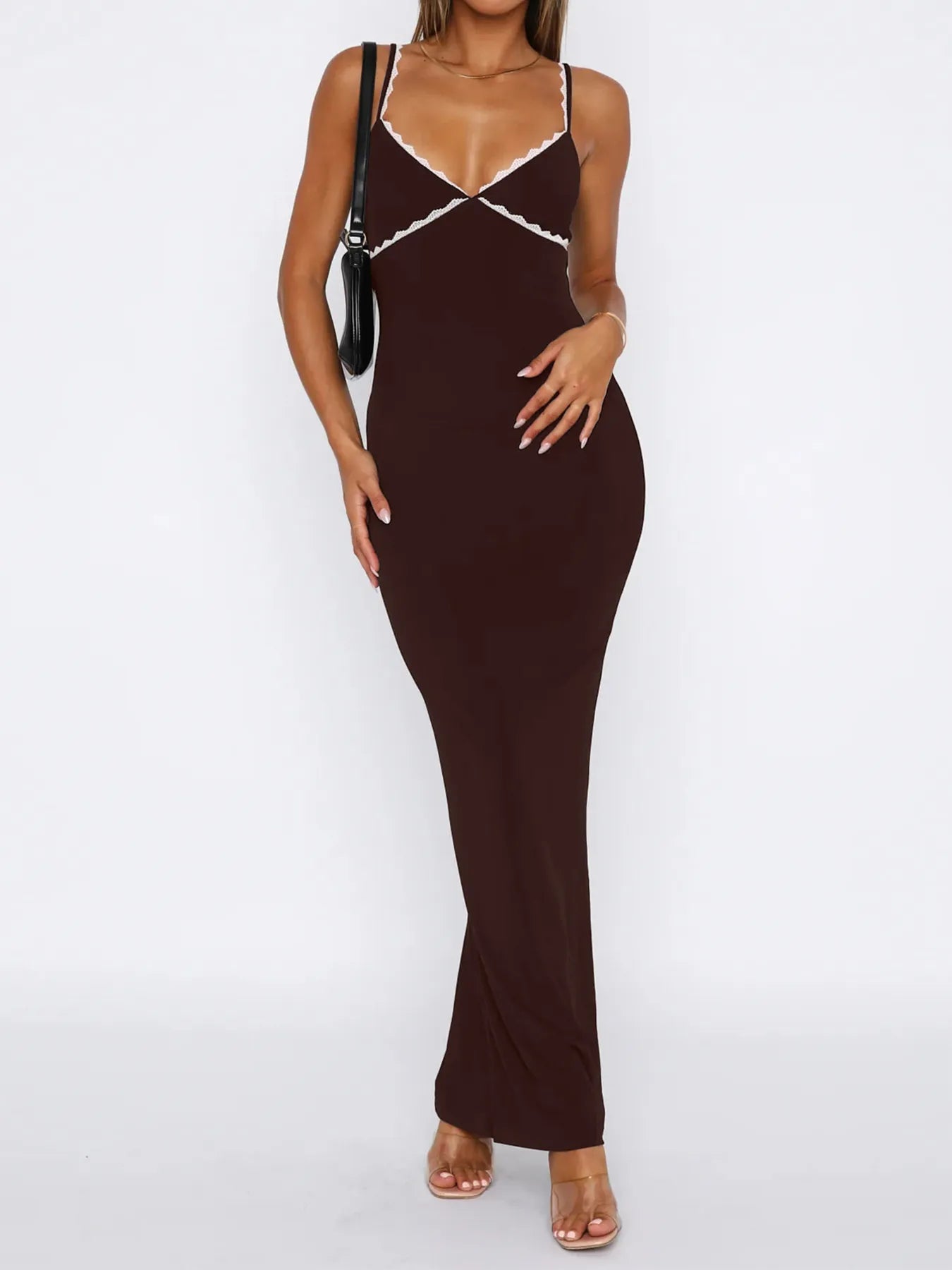 Lace Detail Slim Fit Bodycon Maxi Dress - Blushé Belle