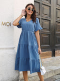 V-Neck Short Sleeve Midi Dress - Blushé Belle