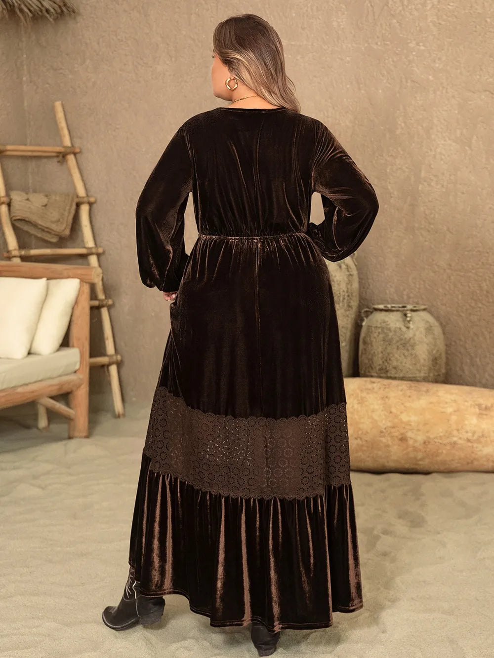Plus Size V-Neck Balloon Sleeve Maxi Dress - Blushé Belle