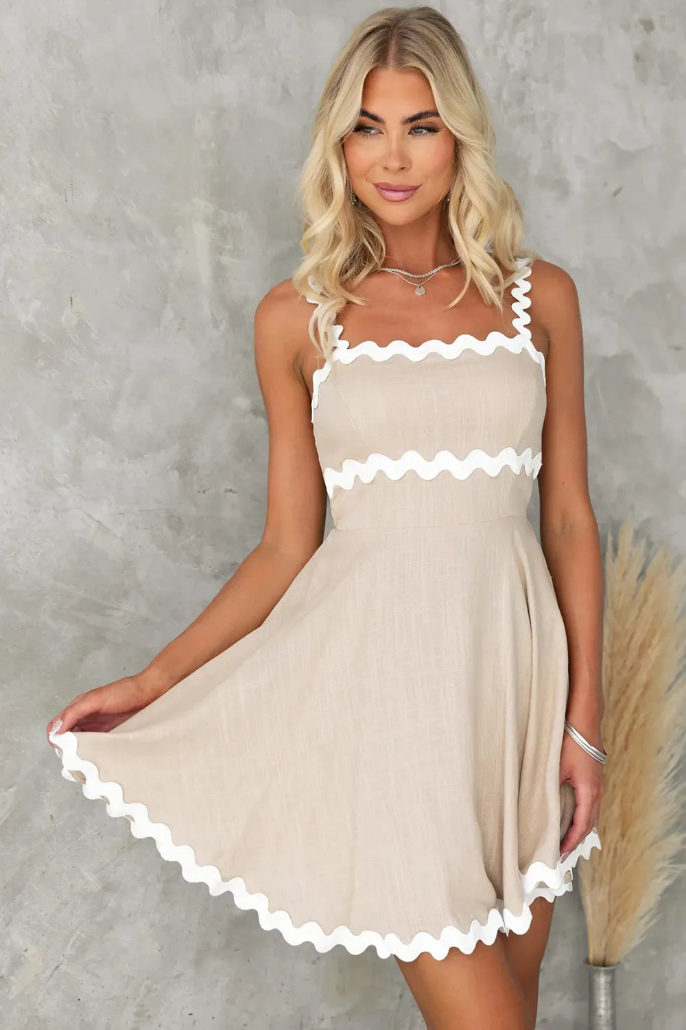 Contrast Trim Square Neck Mini Dress - Blushé Belle