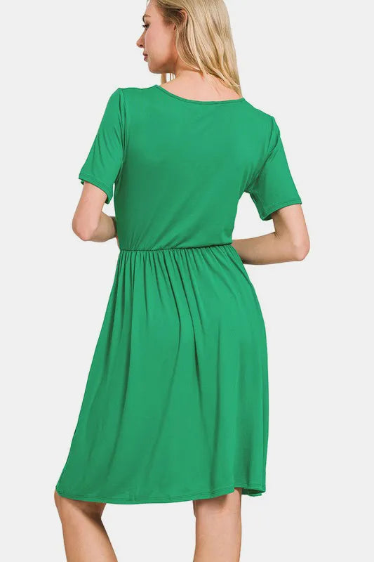 Zenana Surplice Short Sleeve Brushed DTY Dress - Blushé Belle