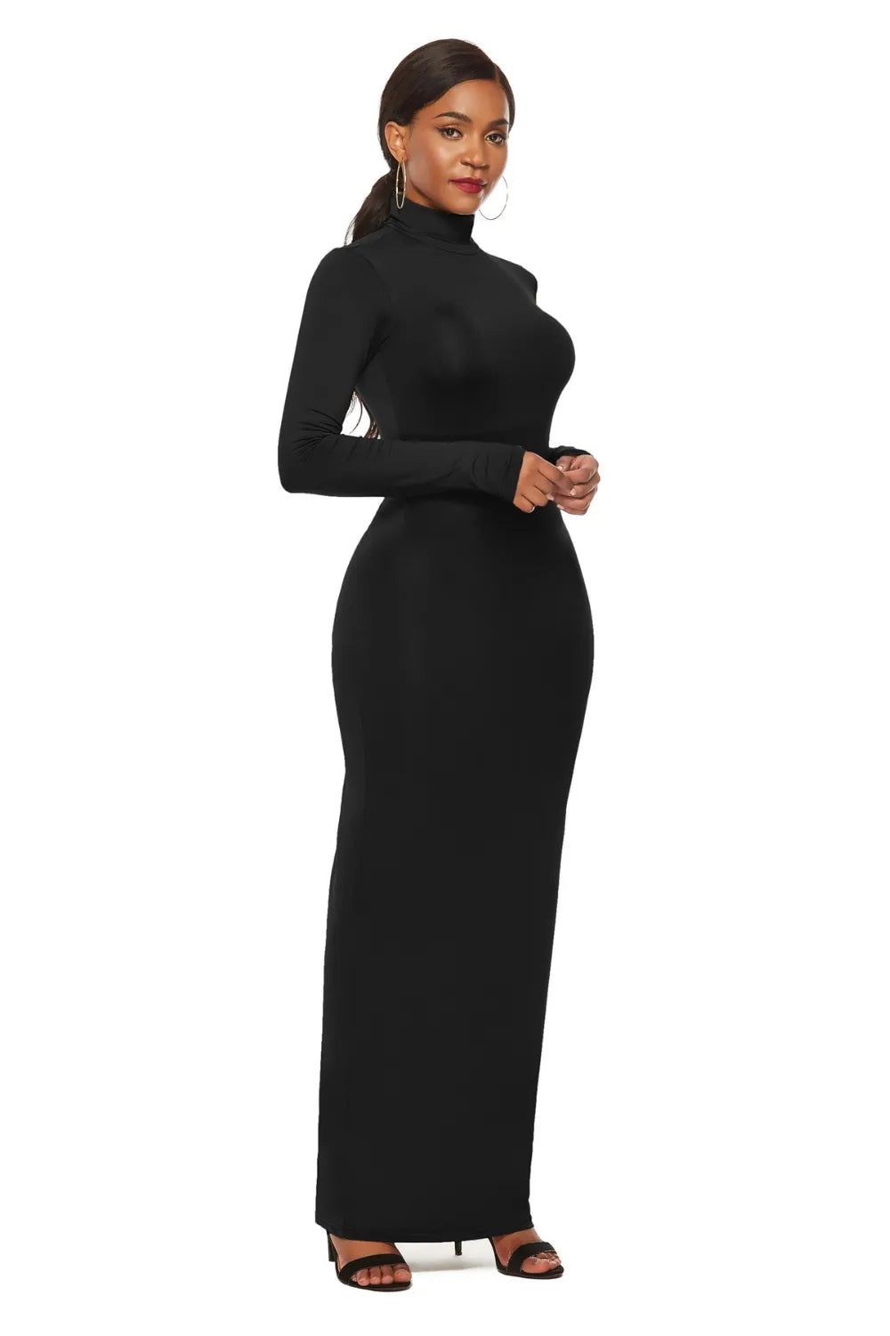 Mock Neck Long Sleeve Maxi Slim Dress - Blushé Belle
