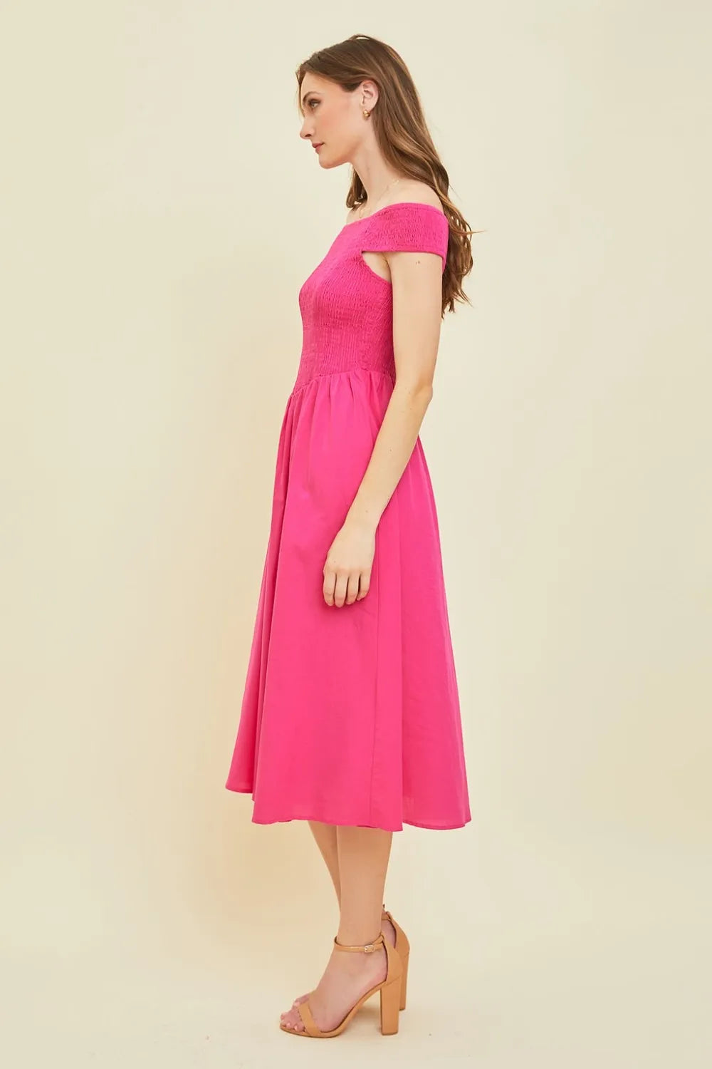 HEYSON Off-Shoulder Smocked Midi Dress - Blushé Belle