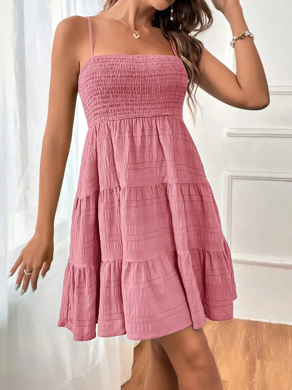 Tiered Smocked Square Neck Cami Dress - Blushé Belle