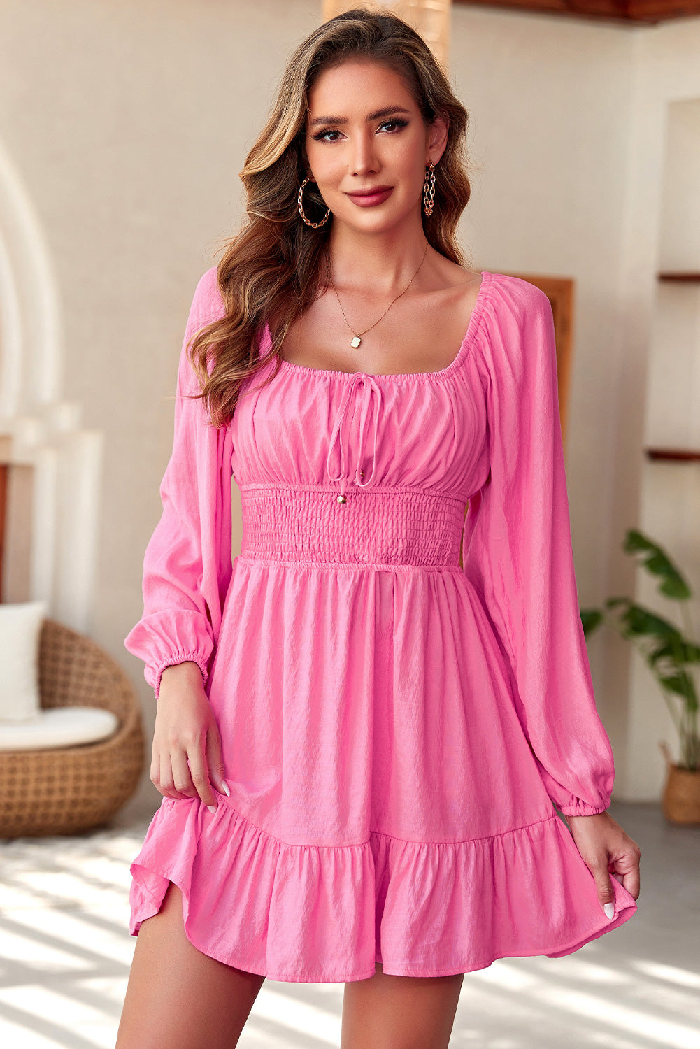 Smocked Balloon Sleeve Off-Shoulder Mini Dress - Blushé Belle