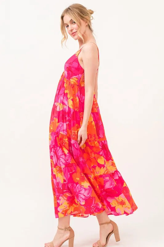 And The Why Floral Tiered Maxi Cami Dress with Pockets - Blushé Belle
