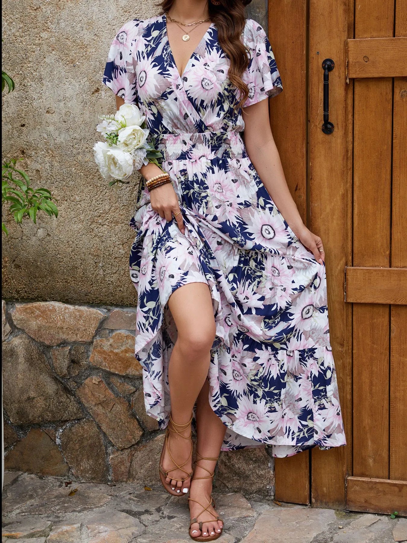 Floral Print Surplice Midi Dress - Blushé Belle