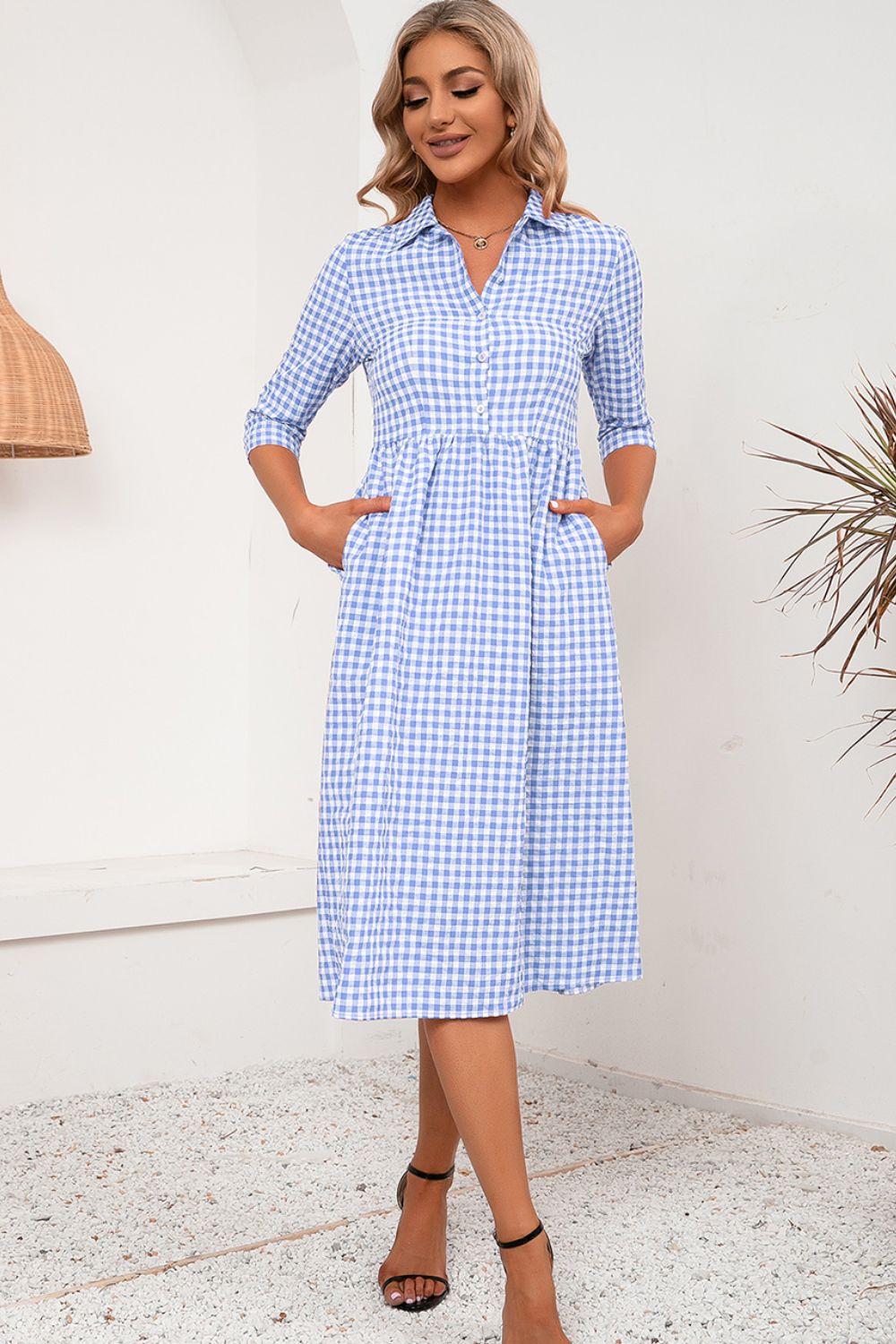 Ivy Lane Plaid Collared Neck Midi Dress - Blushé Belle