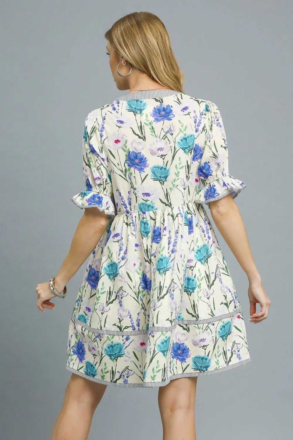 Umgee BabyDoll Floral Striped Hem Mini Dress - Blushé Belle