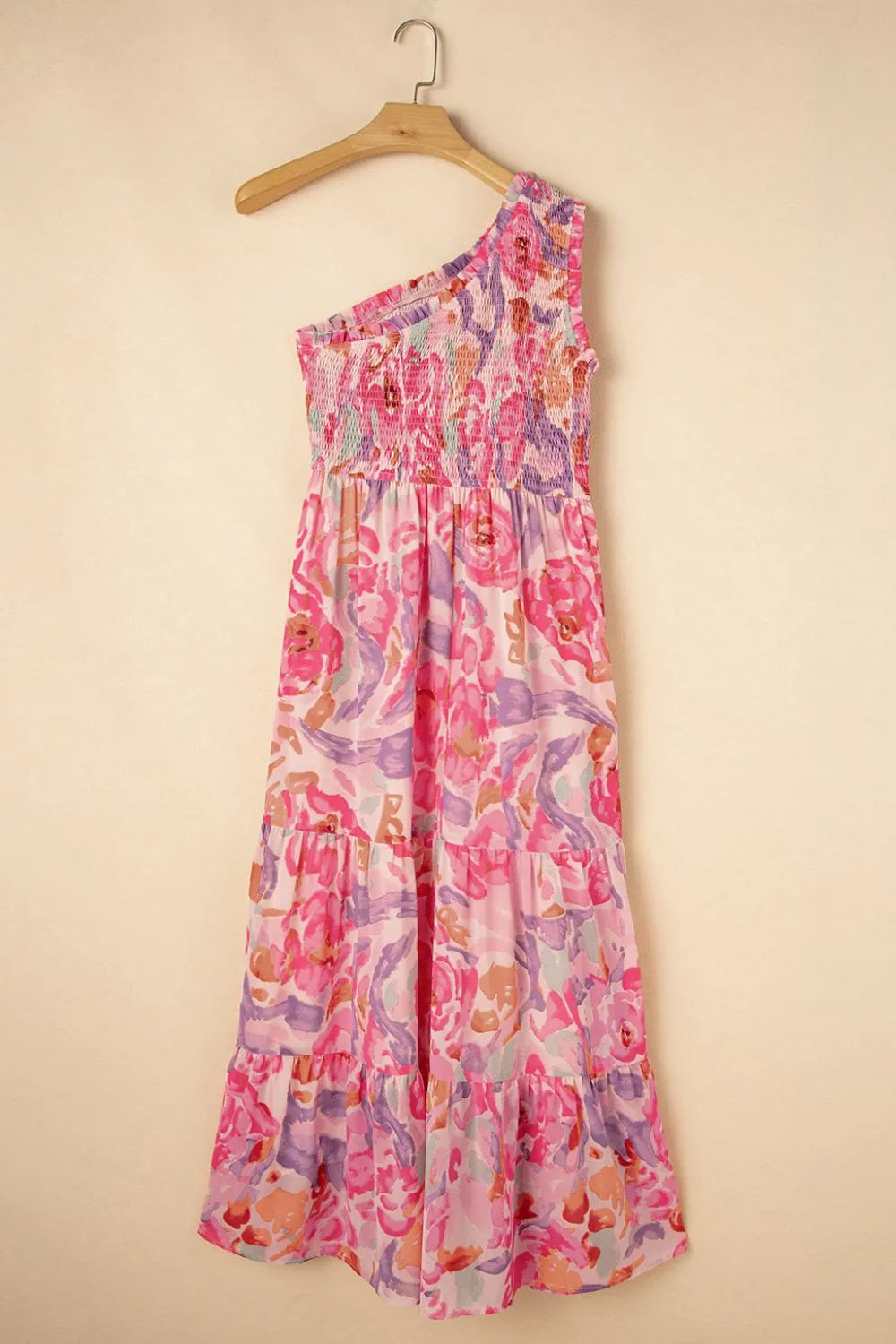 Floral Print Shirred One Shoulder Maxi Dress - Blushé Belle