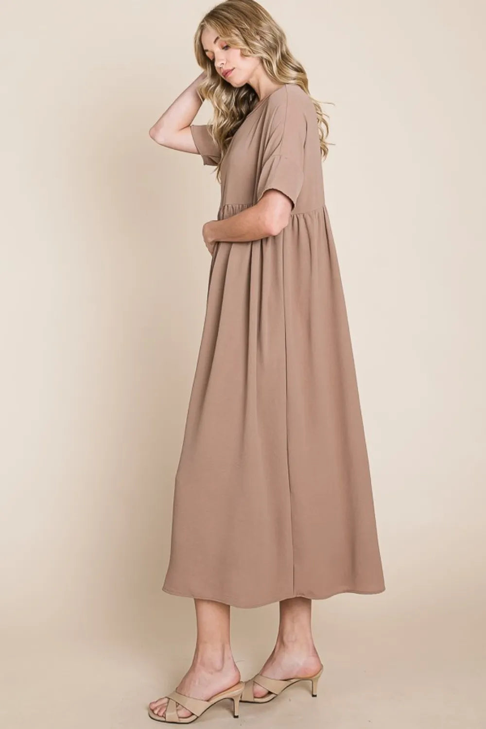 BOMBOM Round Neck Ruched Midi Dress - Blushé Belle