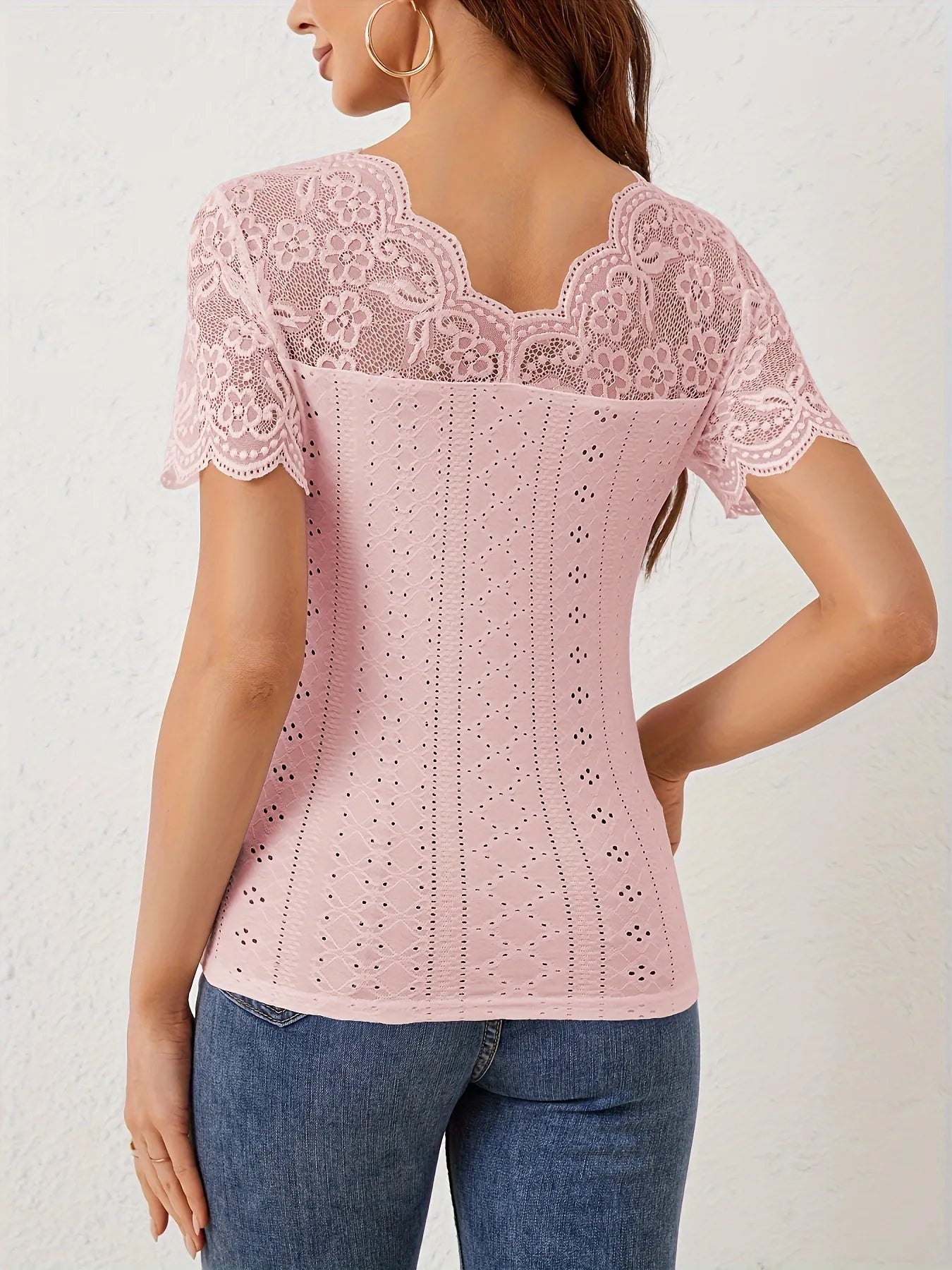 Lace Trim Eyelet Embroidered Summer T-Shirt - Blushé Belle