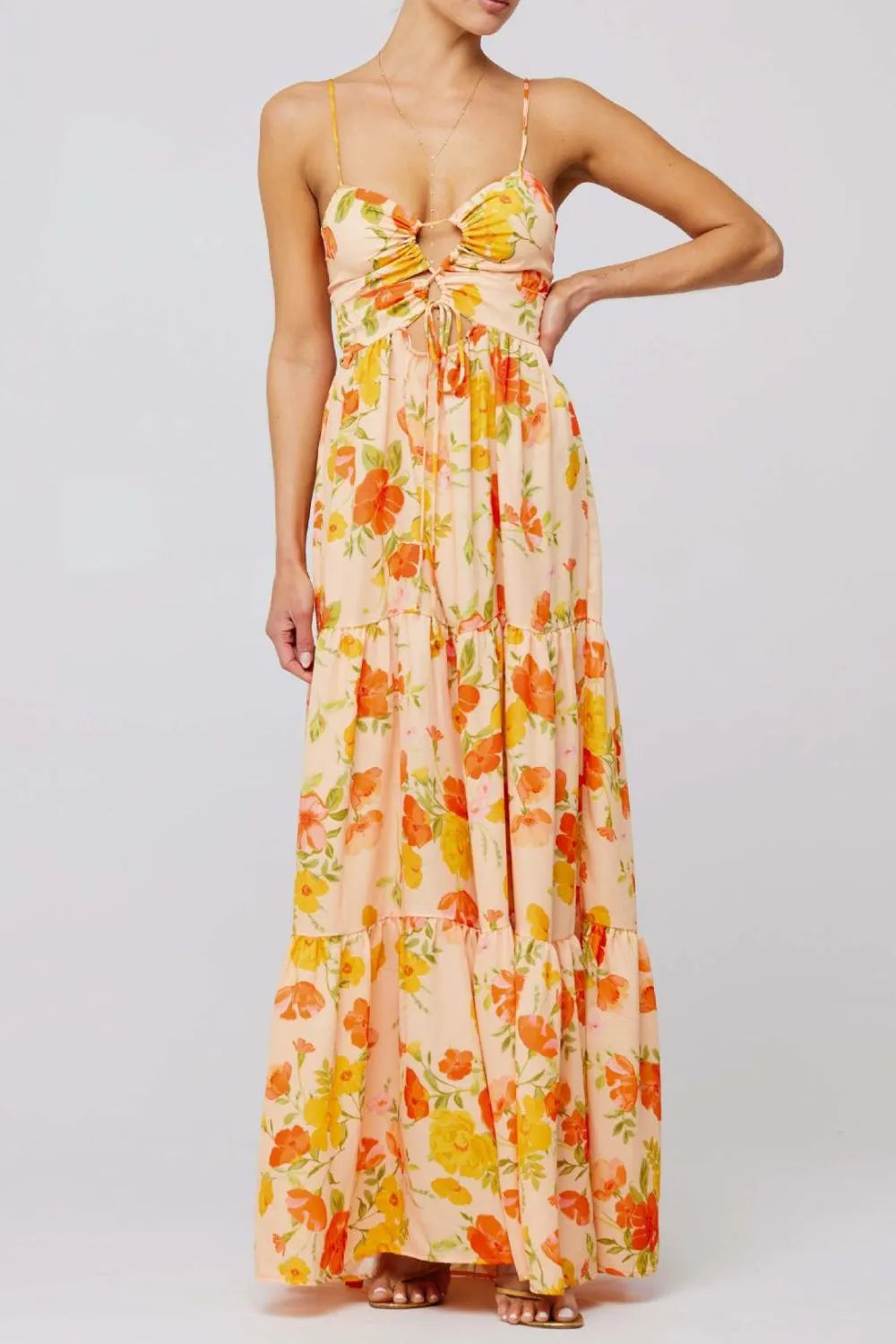 Floral Print Tie Front Tiered Maxi Dress - Blushé Belle