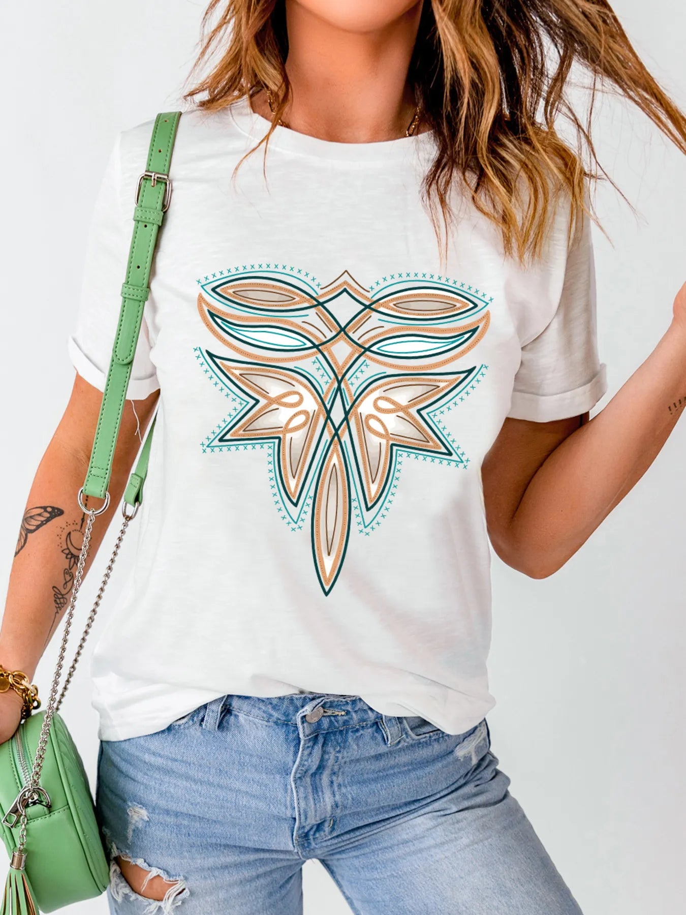 Graphic Round Neck Short Sleeve T-Shirt - Blushé Belle