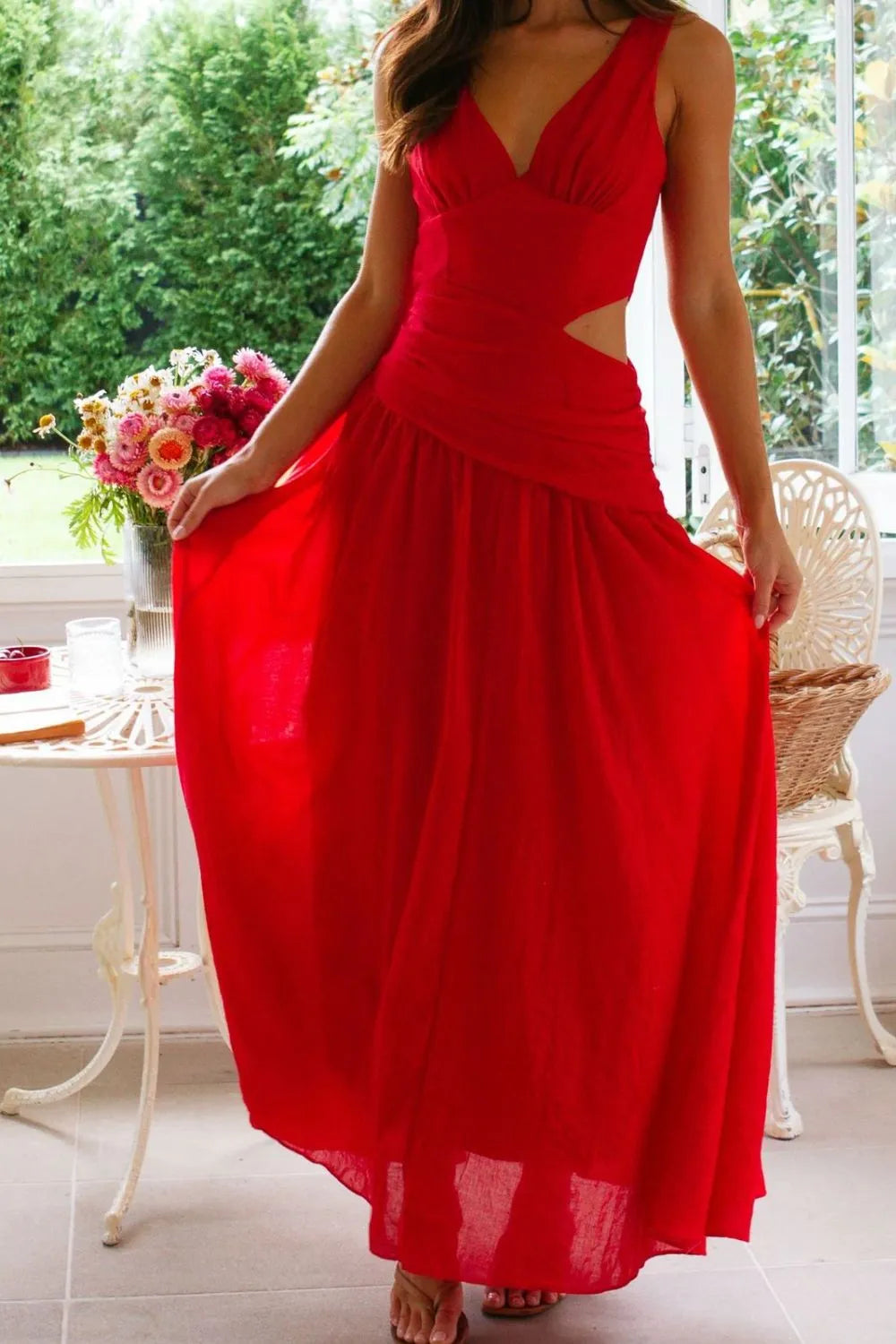 Cutout Back V-Neck Dress - Blushé Belle