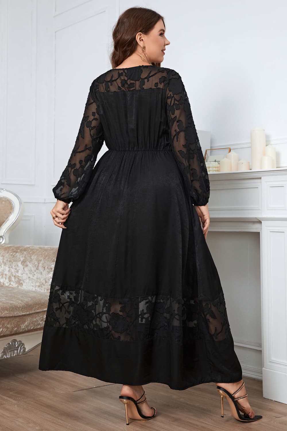 Honey Melo Apparel Plus Size Embroidery Round Neck Long Sleeve Maxi Dress - Blushé Belle