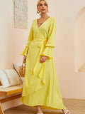 Ruffled Wrap Maxi Dress with Bell Sleeves - Blushé Belle