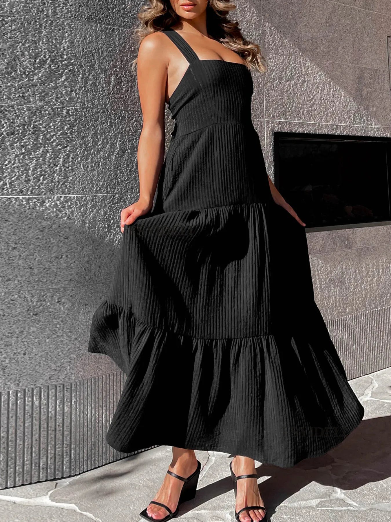 Square Neck Tiered Maxi Dress - Blushé Belle