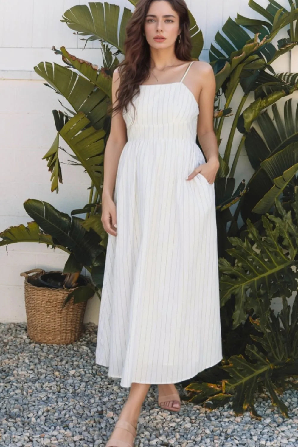 Stripe Square Neck Cami Dress with Pockets - Blushé Belle
