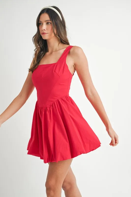 MABLE Poplin Square Neckline Bubble Mini Dress - Blushé Belle