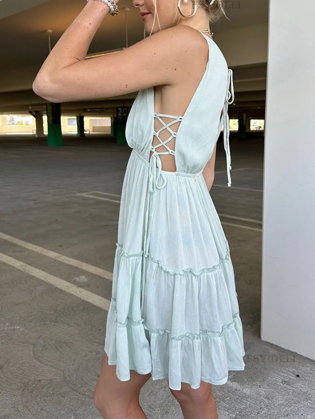 Deep V-Neck Tiered Mini Dress - Blushé Belle