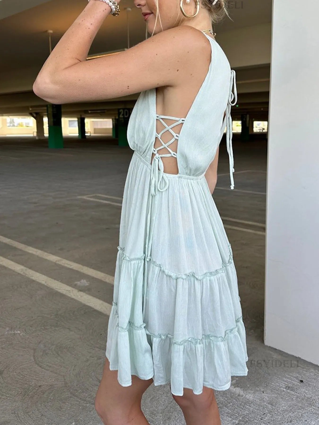 Deep V-Neck Tiered Mini Dress - Blushé Belle