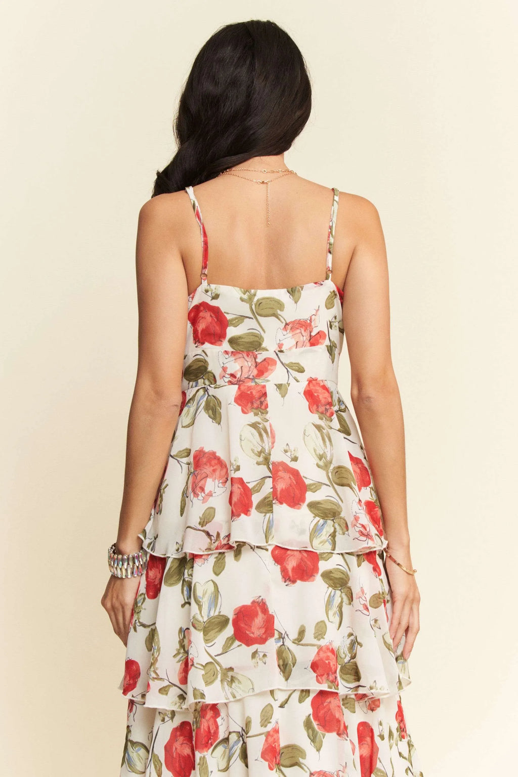Davi & Dani Contrast Ring Lace Layered Ruffle Maxi Cami Dress - Blushé Belle