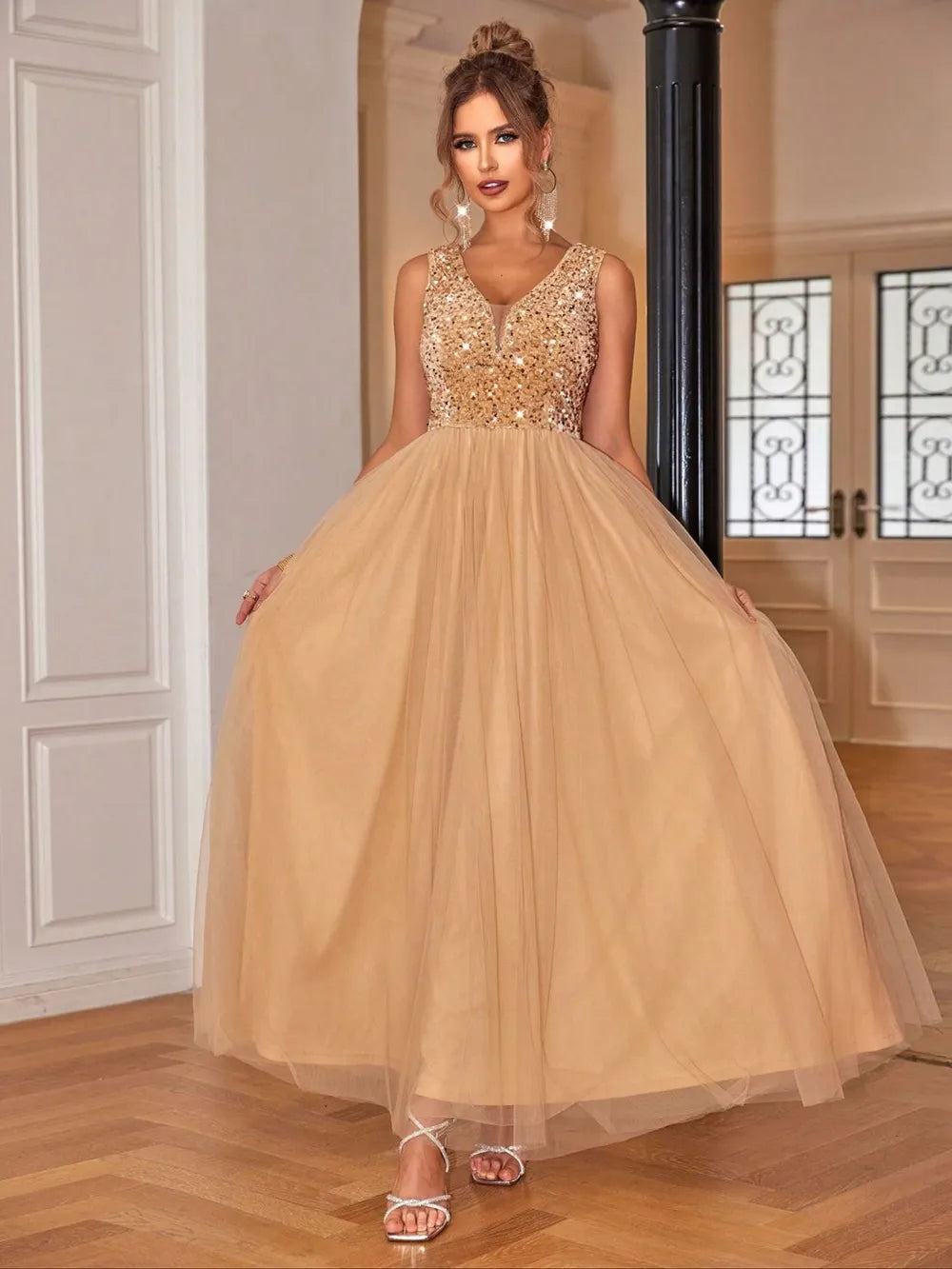 Sequin V-Neck Sleeveless Dress - Blushé Belle