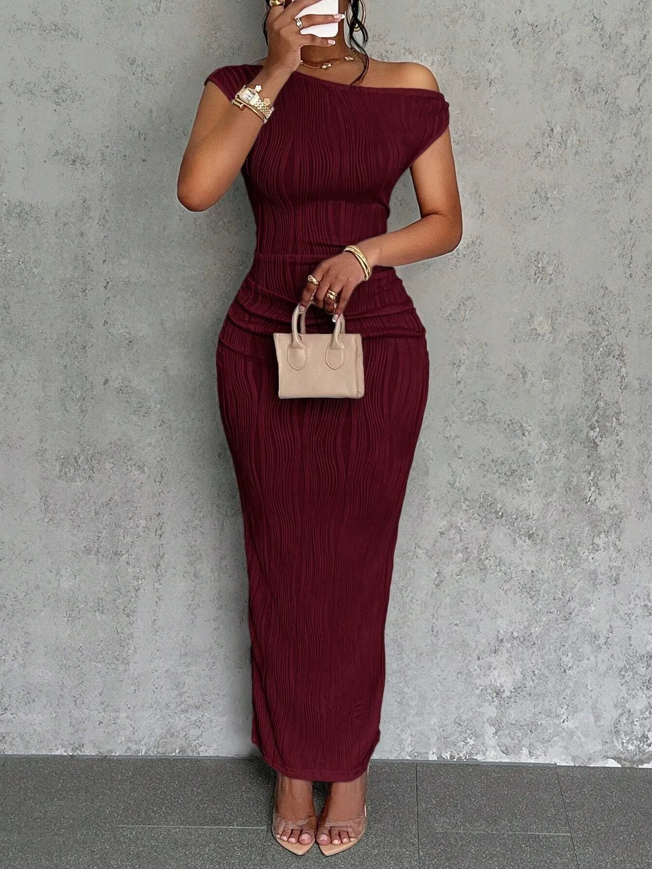 Asymmetrical One Shoulder Bodycon Maxi Dress - Blushé Belle