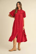 Annie Wear Mineral Washed Button Down Puff Sleeve Shirt Dress - Blushé Belle