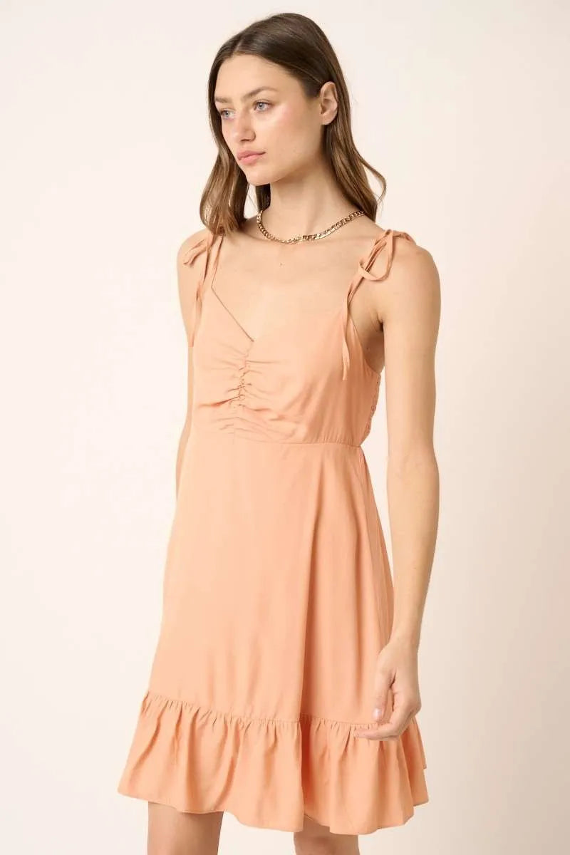 Mittoshop Ruched Detail Spaghetti Tie Mini Dress - Blushé Belle