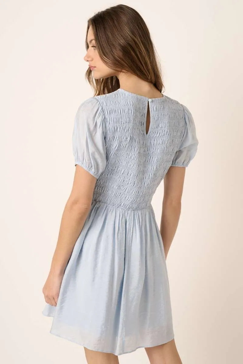 Mittoshop Smocking Detail Puff Sleeve Mini Dress - Blushé Belle