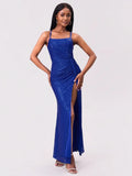 Slit Sequin Square Neck Spaghetti Strap Dress - Blushé Belle