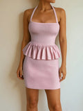 Ribbed Halter Neck Peplum Mini Dress - Blushé Belle
