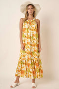 Mittoshop Watercolor Print Halter Neck Satin Maxi Dress - Blushé Belle