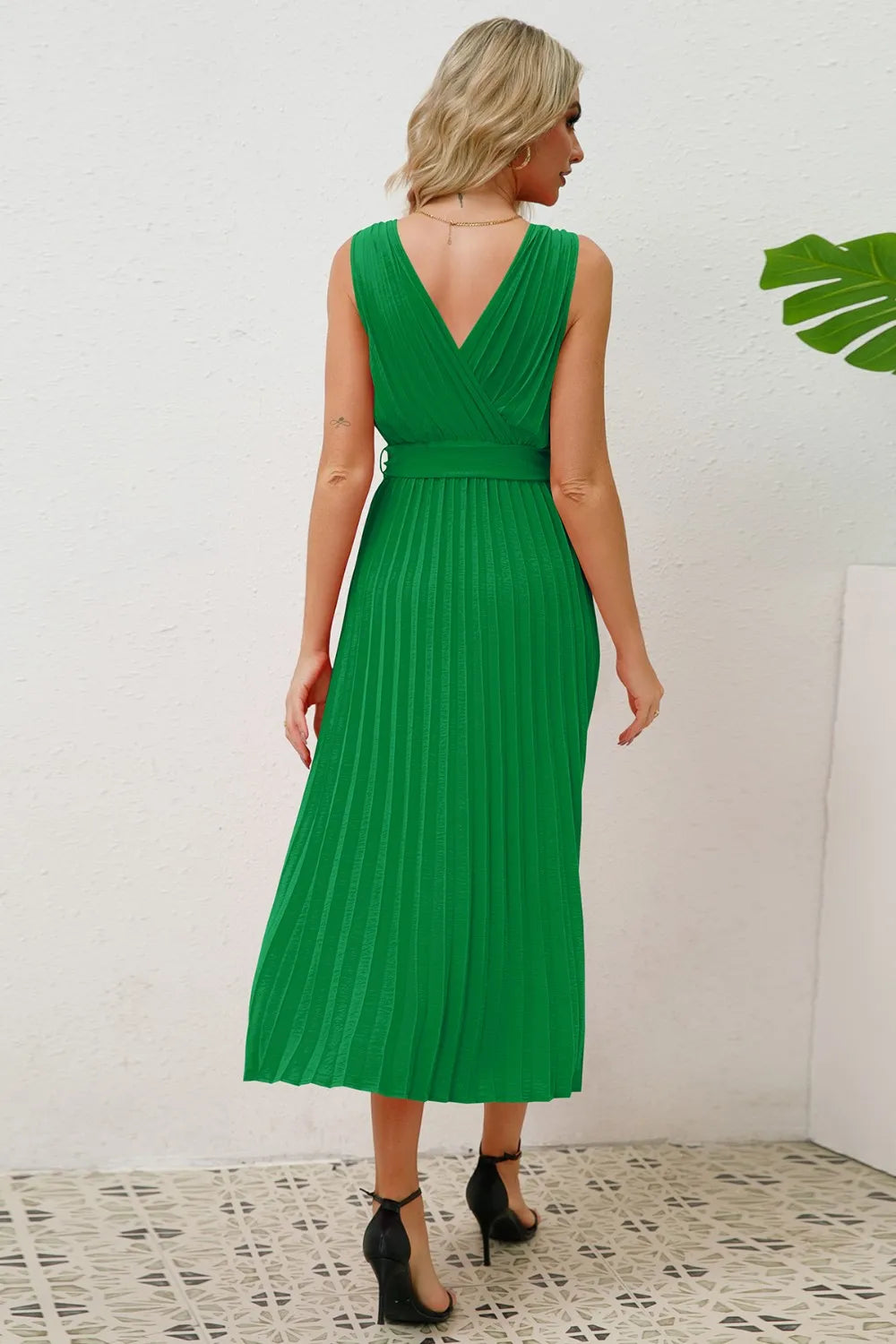 Surplice Sleeveless Midi Pleated Dress - Blushé Belle