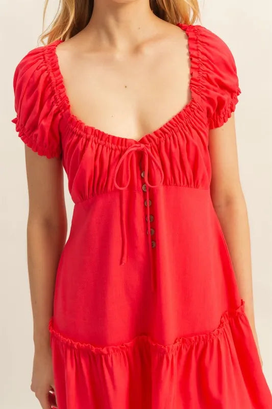 HYFVE Ruched Frill Tiered Short Sleeve Mini Dress - Blushé Belle