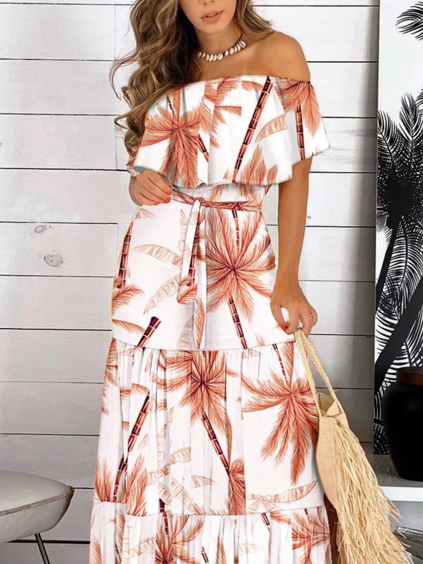 Printed Off Shoulder Maxi Dress - Blushé Belle