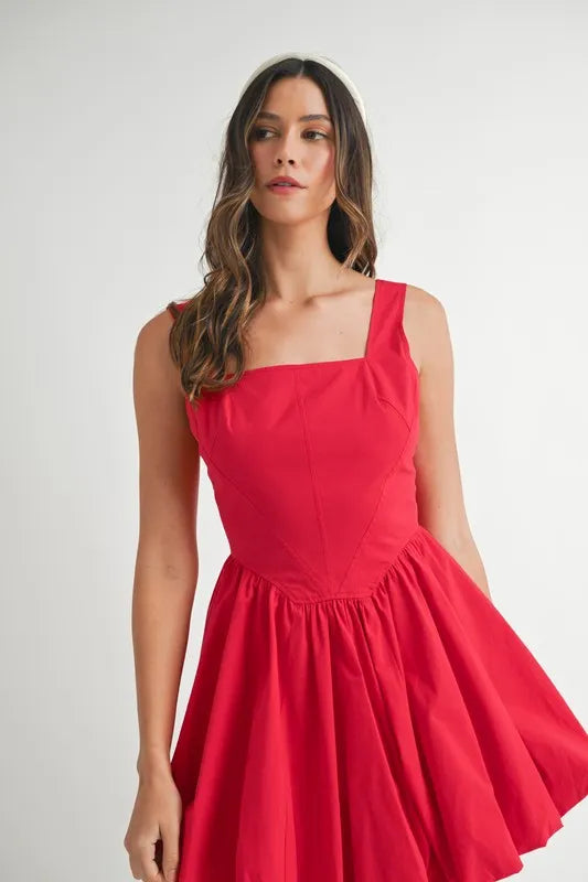 MABLE Poplin Square Neckline Bubble Mini Dress - Blushé Belle