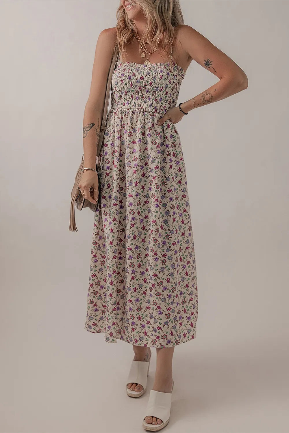 Multicolour Bohemian Ditsy Floral Smocked Fit Flare Sundress - Blushé Belle