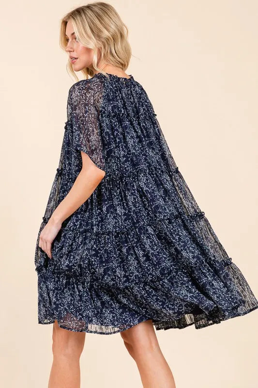 Lime 'N' Chili Ditsy Floral Print Sheer Ruffle Detail Mini Dress - Blushé Belle