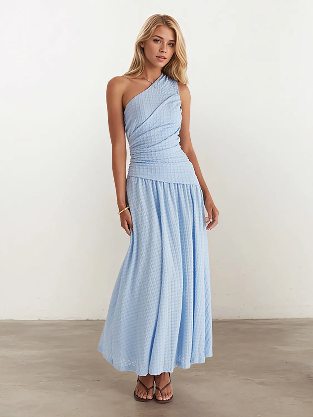 Textured Single Shoulder Dress - Blushé Belle