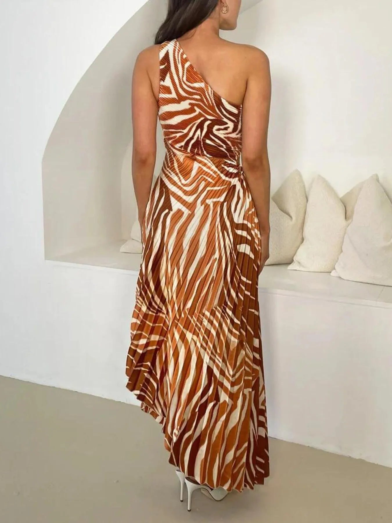 Printed One Shoulder Asymmetrical Maxi Dress - Blushé Belle